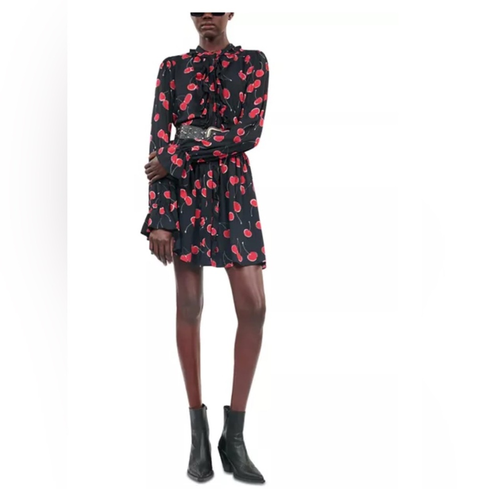 The Kooples Cherry Print Dress  Dark Romance NWT french sz 2= medium - Picture 13 of 13